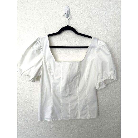 J. Crew Puff Sleeve Squareneck Top in Cotton Poplin White Size 16 - Picture 1 of 8